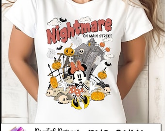 Nightmare on Main Street, Spooky Minnie Skelton Halloween, retro Halloween, Sublimation Design, Digital File, Instant Download 300 DPI, PNG