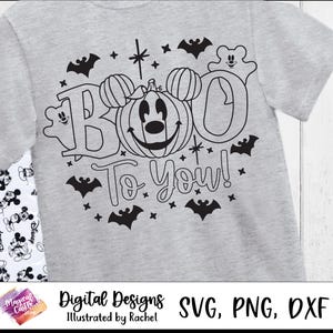 Boo to You SVG-shirt, Mickey-pompoen SVG, Oogie Boogie Bash, Halloween-pompoen SVG, spoken, vleermuizen, magisch kasteel, magische muizenoren, DXF, PNG afbeelding 5