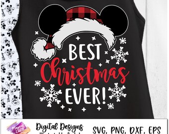 Beste Weihnachten aller Zeiten SVG, Santa Mickey Kopf svg, Weihnachten svg, Weihnachtsreise, Zauberschloss svg, Schneeflocke Maus svg, Maus Ohren svg, kariert