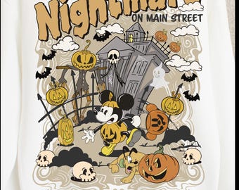 Nightmare on Main Street, Spooky Mickey Skelton Halloween, retro Halloween, Sublimation Design, Digital File, Instant Download 300 DPI, PNG