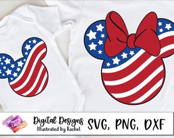 Mickey Minnie American Flag, red white and blue, 4th of July, USA flags, Independence Day, Memorial Day, Digital Download, cricut cut file