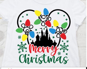 Castle Lights, Christmas Lights, Christmas Vacation, I'll be Home for Christmas svg, Mickey Merry Christmas, png, Magic Castle, Mouse Ears