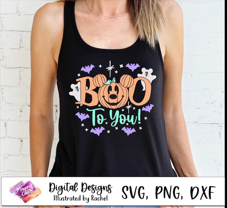 Boo to You SVG-shirt, Mickey-pompoen SVG, Oogie Boogie Bash, Halloween-pompoen SVG, spoken, vleermuizen, magisch kasteel, magische muizenoren, DXF, PNG afbeelding 8