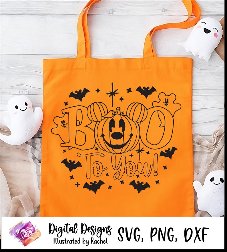 Boo to You SVG-shirt, Mickey-pompoen SVG, Oogie Boogie Bash, Halloween-pompoen SVG, spoken, vleermuizen, magisch kasteel, magische muizenoren, DXF, PNG afbeelding 6