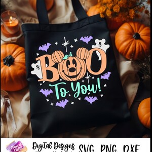 Boo to You SVG-shirt, Mickey-pompoen SVG, Oogie Boogie Bash, Halloween-pompoen SVG, spoken, vleermuizen, magisch kasteel, magische muizenoren, DXF, PNG afbeelding 7