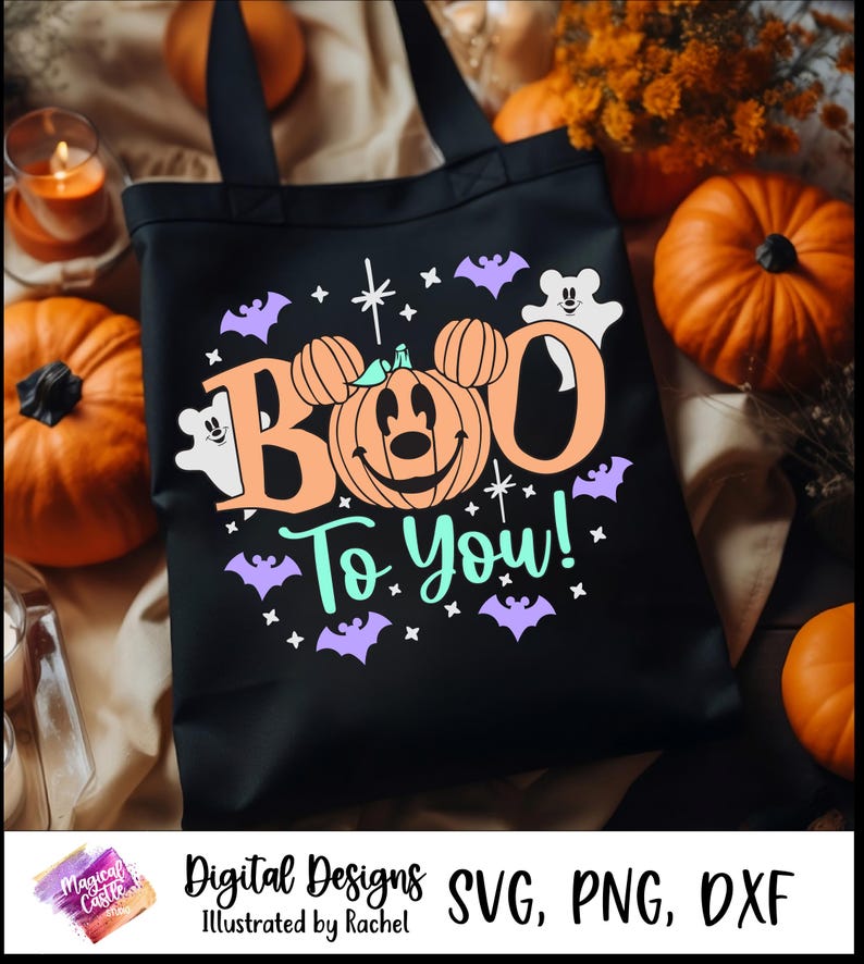 Boo to You SVG-shirt, Mickey-pompoen SVG, Oogie Boogie Bash, Halloween-pompoen SVG, spoken, vleermuizen, magisch kasteel, magische muizenoren, DXF, PNG afbeelding 7
