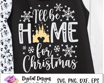 Będę w domu na święta Svg, Main Street Christmas, Magic Castle SVG, Holiday Castle SVG, Mickey Christmas, SVG, plik do druku png, warstwy