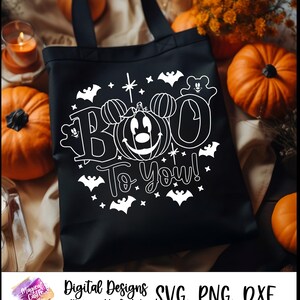 Boo to You SVG-shirt, Mickey-pompoen SVG, Oogie Boogie Bash, Halloween-pompoen SVG, spoken, vleermuizen, magisch kasteel, magische muizenoren, DXF, PNG afbeelding 4