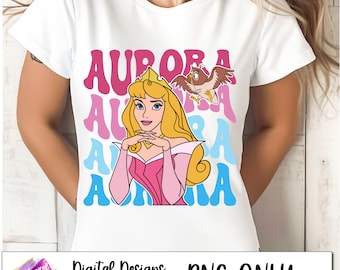 Retro Aurora 300 DPI png, sublimatie, Magisch Koninkrijk png, retro prinses png, Doornroosje png, Retro familievakantie, Magisch kasteel