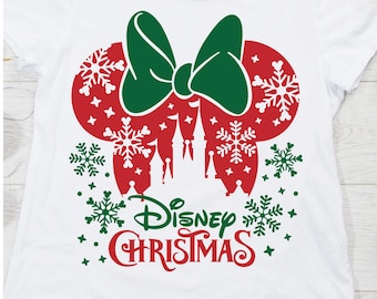 Oreilles de souris Minnie Christmas Svg, voyage de Noël, château magique Svg, oreilles de souris, Minnie joyeux Noël SVG, png, flocon de neige, fichier de coupe cricut