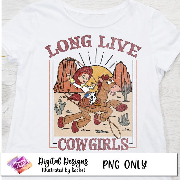 Vintage Jessie and Bullseye png, Retro Long Live Cowgirl Png, Cowgirl Png, The Wild West Png, Family Vacation Png, Magic Castle, 300 DPI