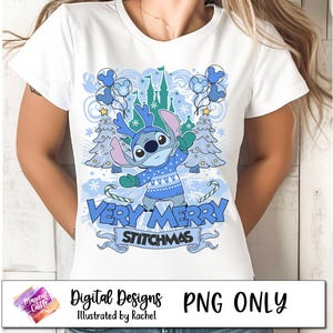 Merry Stitchmas png, Stitch Christmas, söt God Jul-tröja, blå Alien, sublimeringsdesign, digital fil, omedelbar nedladdning 300 DPI
