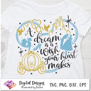 Ein Traum ist ein Wunsch, der dein Herz macht SVG, Prinzessinen-Svg, Magisches Schloss-Svg, Magisches Königreich-Svg, Maus-Kopf-Svg, Familienreise-Shirt, Vaca-Modus