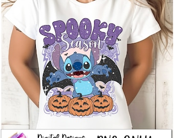 Stitch Spooky Season halloween, Stitch halloween, retro Halloween, schattige steek, sublimatieontwerp, digitaal bestand, directe download 300 DPI