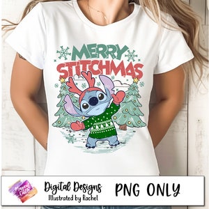 Merry Stitchmas png, Stitch Christmas, söt God Jul-tröja, söt stygn, sublimeringsdesign, digital fil, omedelbar nedladdning 300 DPI