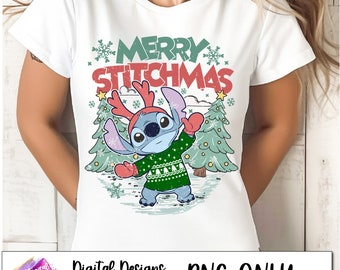 Merry Stitchmas png,  Stitch Christmas, Cute Merry Christmas shirt, cute stitch, Sublimation Design, Digital File, Instant Download 300 DPI