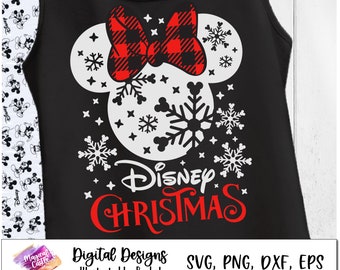 Minnie Bow karierte Maus svg, Weihnachtsmaus svg, Schneeflocken-Maus svg, Frohe Weihnachten Reise svg, Buffalo karierte Hosen svg, Mausohren svg, Dxf, Png