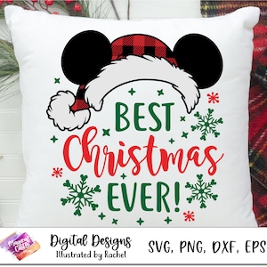 Best Christmas Ever SVG, Santa Mickey head svg, Christmas Svg, Christmas Trip, Magic Castle Svg, Snowflake Mouse Svg, Mouse Ears Svg, plaid