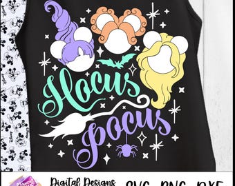 Hocus Pocus Sisters SVG, Halloween Shirt Design (Digital Download), Winnie, Mary, Sara, Sanderson Sisters, Witch Mouse Ears, Main Street