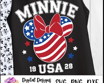 Minnie American Flag, Minnie 4th of July, Independence day, vector file, Magic Castle, Minnie USA Svg, Stars and Stripes, digital download