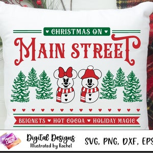 Main Street Christmas Sign, Mickey Christmas Sign, Mickey Snowman SVG, Minnie Snowman, Mickey Minnie Christmas, Vacation, svg, png, layers