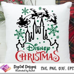 Merry Christmas Castle Svg, Christmas Trip Svg, Magic Castle Svg, Santa Sleigh Reindeers Svg, Snowflake Svg, Mouse Ears Svg, Dxf, Castle Png