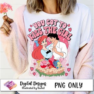 Vintage Little Mermaid Valentine png, Ariel Valentine, Princess Valentine, Kiss the Girl, Sublimation Design, Instant Download 300 DPI