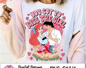 Vintage Little Mermaid Valentine png, Ariel Valentine, Princess Valentine, Kiss the Girl, Sublimation Design, Instant Download 300 DPI