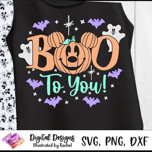 Boo to You SVG-shirt, Mickey-pompoen SVG, Oogie Boogie Bash, Halloween-pompoen SVG, spoken, vleermuizen, magisch kasteel, magische muizenoren, DXF, PNG afbeelding 1
