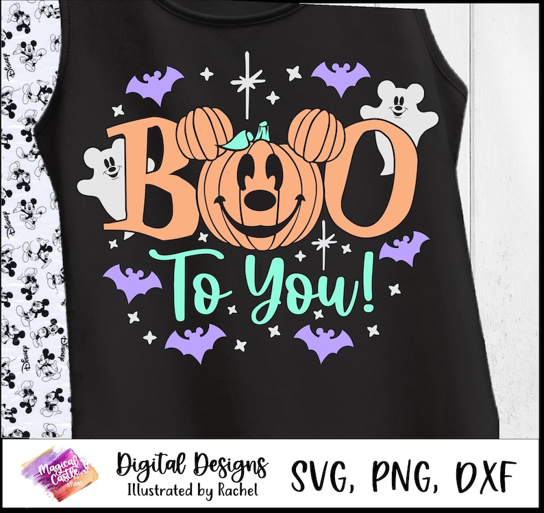 Boo to You SVG-shirt, Mickey-pompoen SVG, Oogie Boogie Bash, Halloween-pompoen SVG, spoken, vleermuizen, magisch kasteel, magische muizenoren, DXF, PNG afbeelding 1