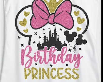 Birthday Princess SVG, Minnie Mouse ears, Disneyland trip, Magical Castle, Birthday Glitter png, Princess Birthday trip, DXF, cut file