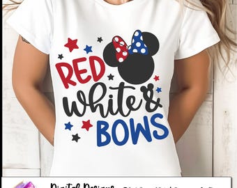 Red White & Bows, Minnie 4th of July, red white and blue, Stars and Stripes, Magic Castle, America, American Flag Svg, Independence Day
