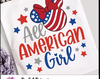 All American Girl Svg, 4th of July Minnie, USA Mouse, USA Flag America Mouse, Minnie American Flag, Stars and Stripes, red white and blue