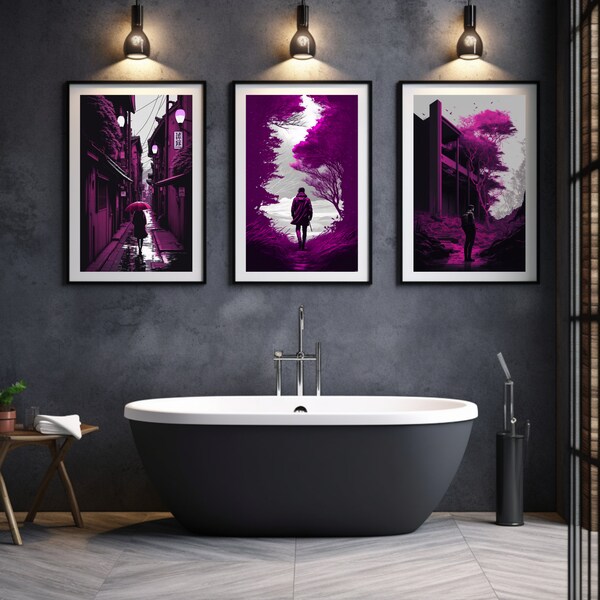 Purple Bathroom Art Etsy
