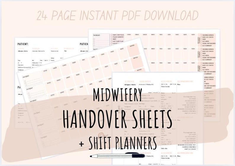 Midwife Rota Example Nurse/midwife Shift Planners, Handover/report Sheets, 24 Pg Instant ...