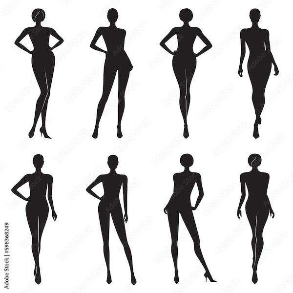 Posing girls silhouette bundle SVG. Female figure stencil clip art cut file. Slim woman body template decal for laser cut. Instant download