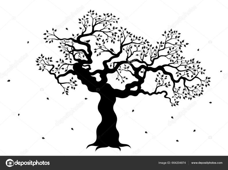 Tree Silhouette SVG. Curly Tree Branch Stencil Clip Art, File for Laser