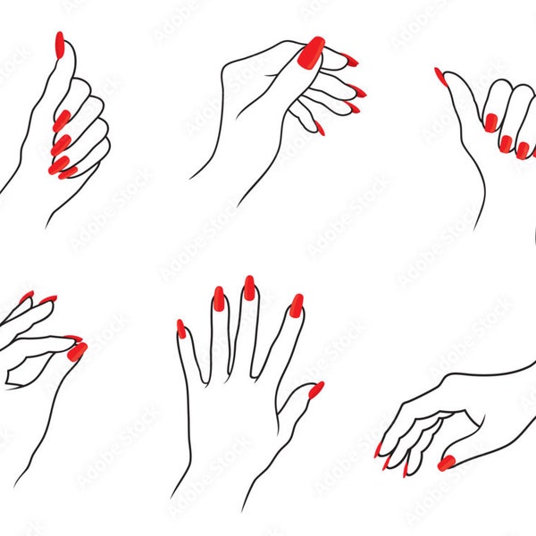 Manicure bundle SVG. Female hands template decal cut file for laser. Woman fingers with red nails stencil clip art cricut. Instant download