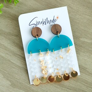 Teal Frosted Acrylic Earrings, Jellyfish Earrings, Statement Drop Earrings