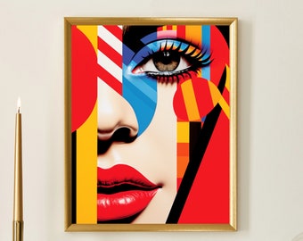 Colorful Pop Art Woman Portrait: Modern Home Decor (Digital Download)