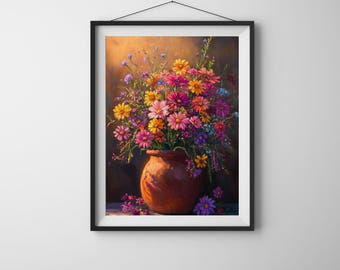 Wildflower Bouquet Art Print: Rustic Floral Still Life (Digital Download)