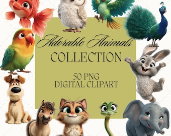 50 Adorable Animated Animals Clipart | PNGs for Crafts, Scrapbooking, Invitations & Party Decor