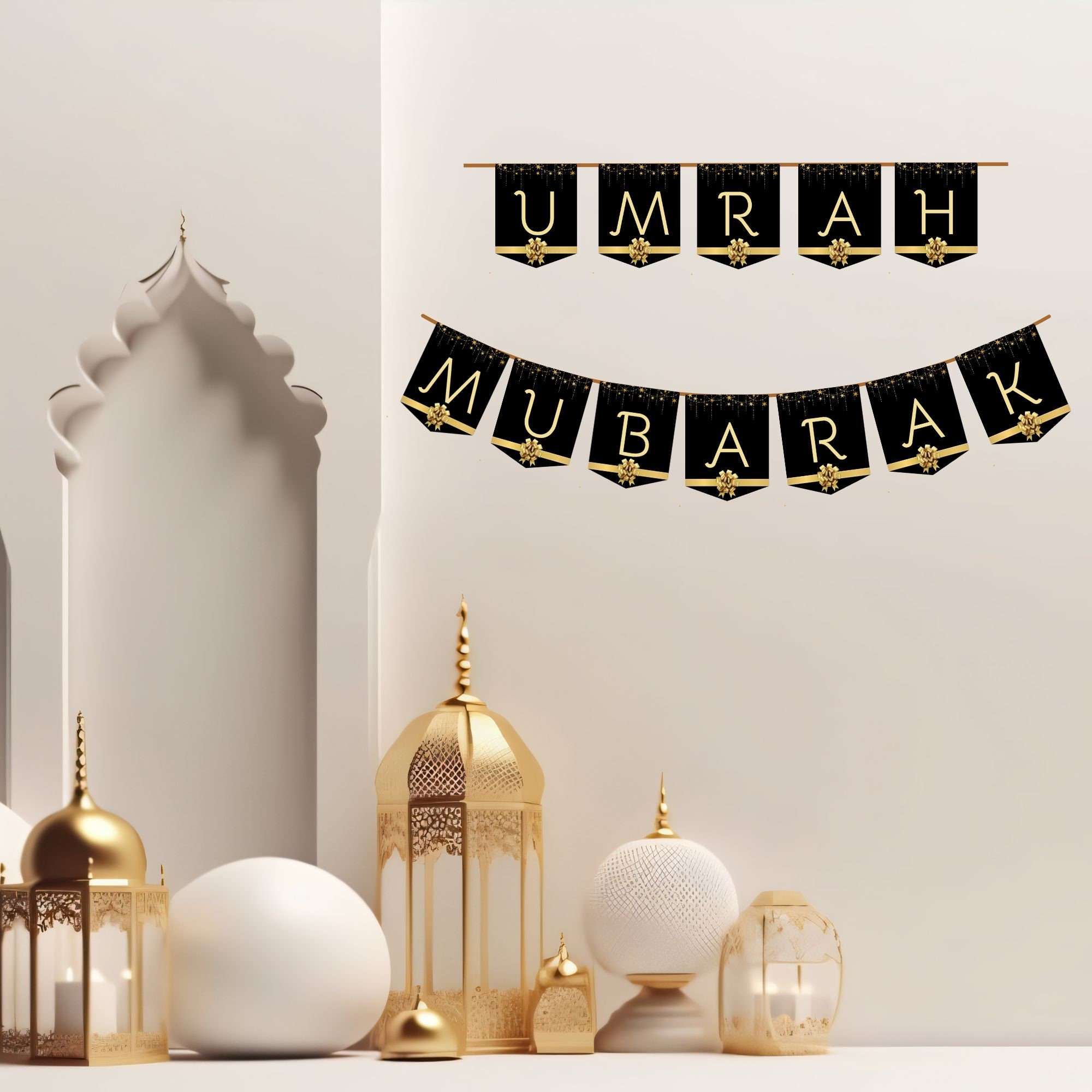Umrah Mubarak Banner, Islamic Celebration Bunting Banner, Umrah Mubarak ...