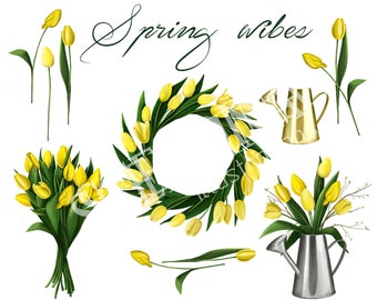 Tulips, Floral Clipart,  Spring Flowers, Flowers and Plants, Watercolor Floral Elements, Botanical Floral Elements