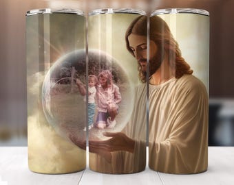 Jesus Holding a glowing Crystal Sphere – High-Resolution PNG for Custom Projects