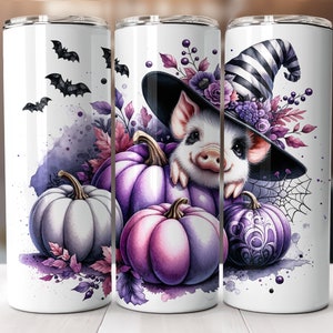 Witchy Pig Digital Art: Halloween Tumbler Design (PNG)