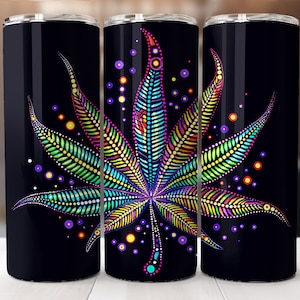 Gráfico de diseño de puntos de hoja de marihuana de neón