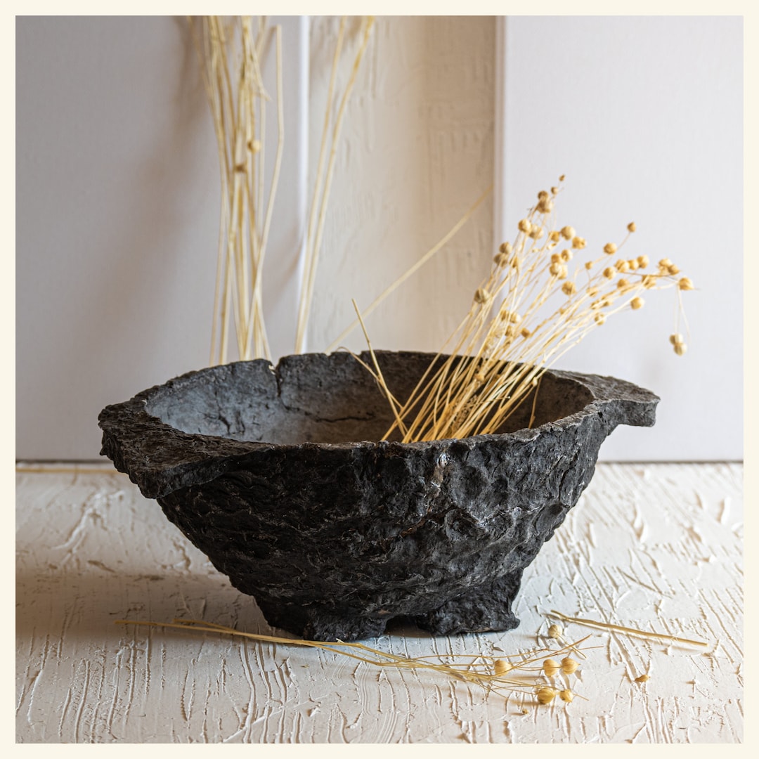 Wabi-sabi Dark Black Papier Mache Bowl for Coffee Table - Minimalist ... - Minimalist Paper Mache Table Restoration