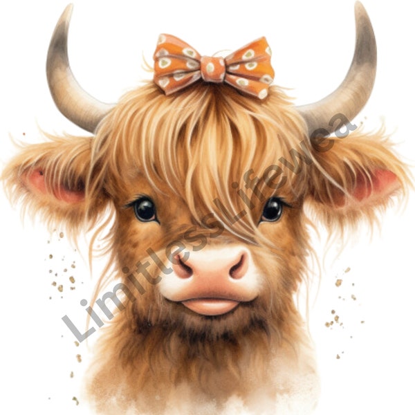 Cute Strawberry Cow, Get the Perfect Gift for Cow Lovers: Bow-Wearing Highland Cow with Adorable Farm Animal Art, High-Quality Digital PNG