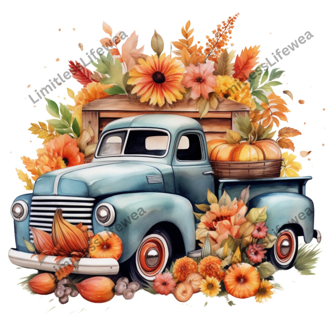Cute Fall Farm Truck Digital Print Fall Flowers and Etsy